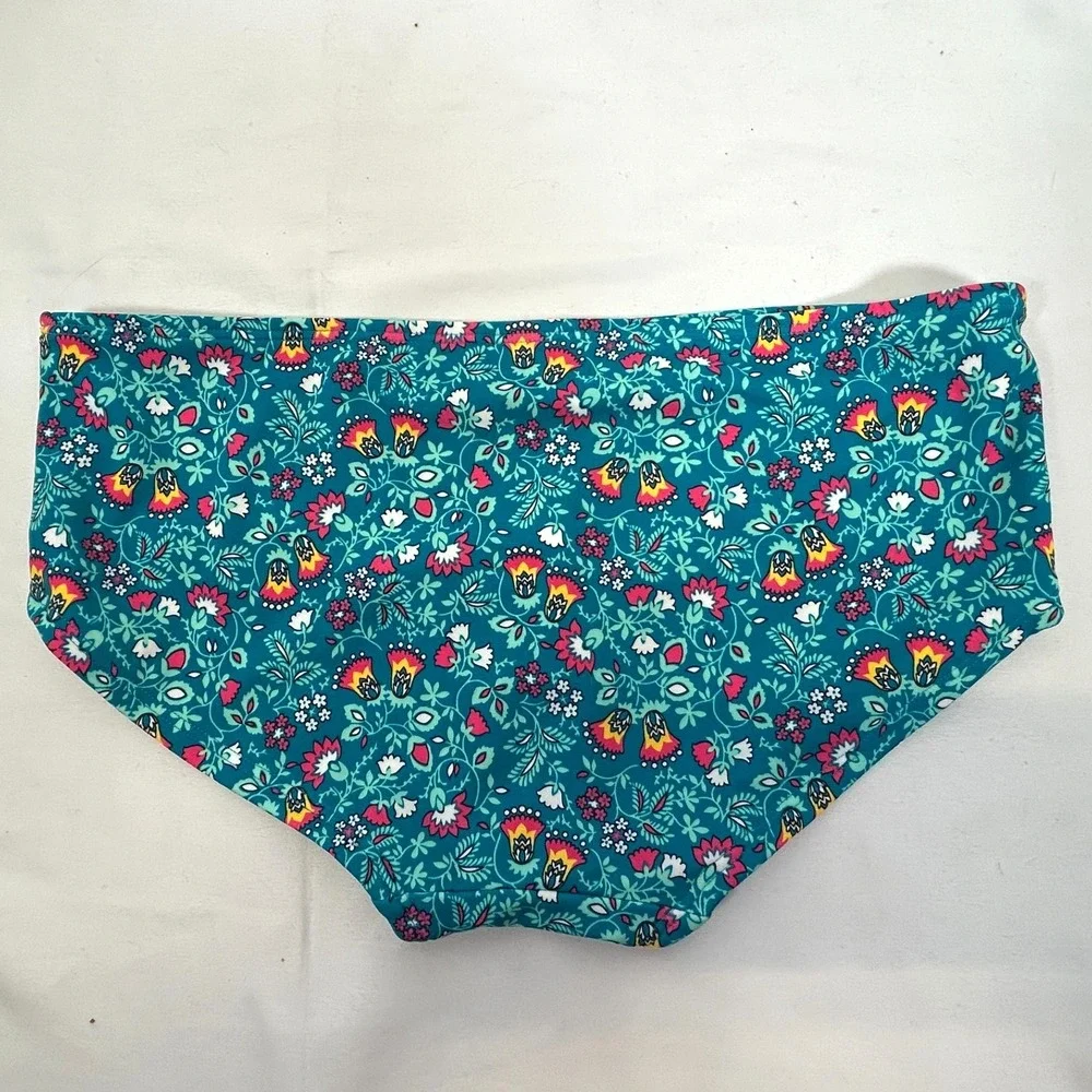 Boden Bikini Swim Bottoms Teal Blue Floral Boho Print Size 6 Flower British Suit